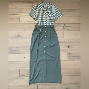 Green Checkered Button-Up Dress